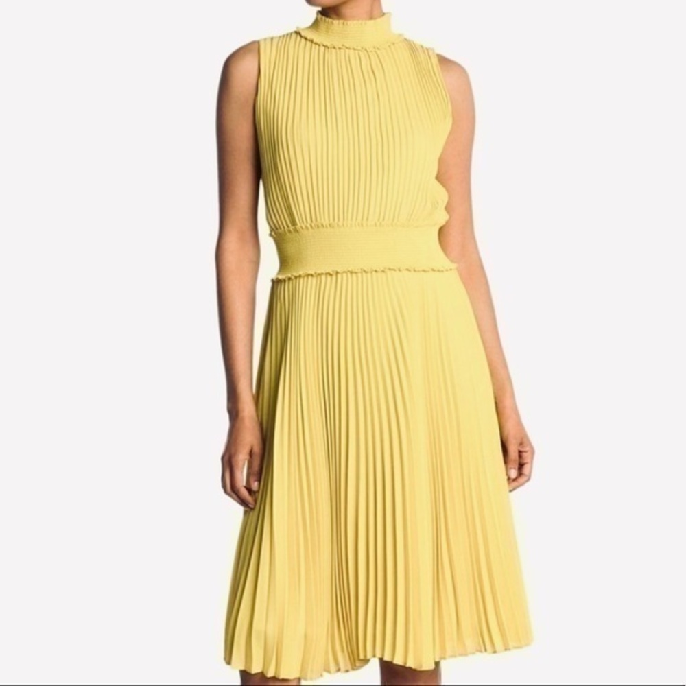 Nanette Lepore butter yellow sleeveless midi length accordion pleat dress Sz 2